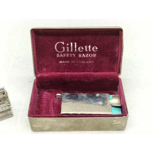 9 - Vintage Gillette Safety Razor with Blades in Case. Made in England. No 430.030.