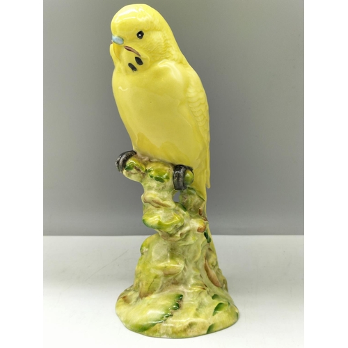 90A - Rare Beswick Figure of a Yellow Budgie No 1217. 18cm High. Nip to Wing Tip.