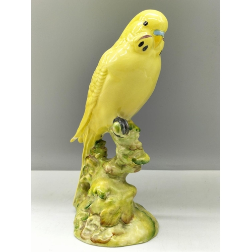 90A - Rare Beswick Figure of a Yellow Budgie No 1217. 18cm High. Nip to Wing Tip.