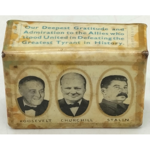 95 - Rare 1940s Matchbox Holder 'United States-Great Britain-Russia Allies Who Stood United Defeating the... 