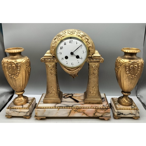 1 - 3 Piece Garniture Ormalu Victorian Clock Set W/O. Clock measures 36cm x 29cm.