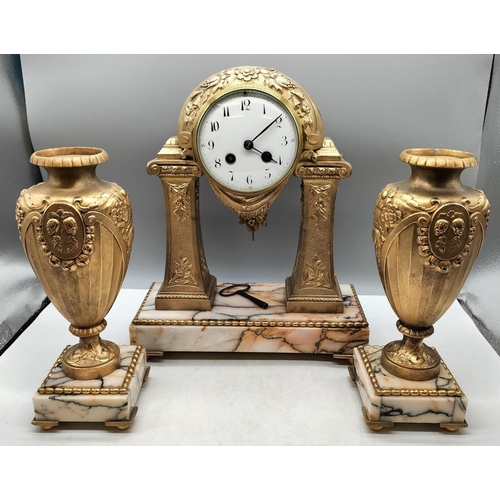 1 - 3 Piece Garniture Ormalu Victorian Clock Set W/O. Clock measures 36cm x 29cm.