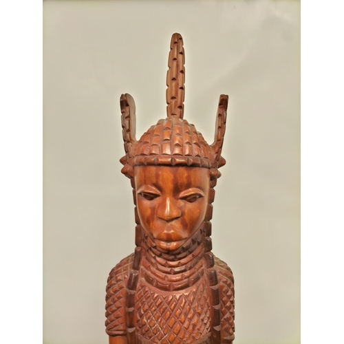 10 - Large 88cm Carved African Tribal Wooden Statue of Male with Ceremonial Sword. Possibly Nigerian (Ben... 