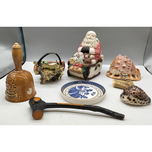 327 - Small Collection of Items to include Santa Lidded Pot, Shells, etc.