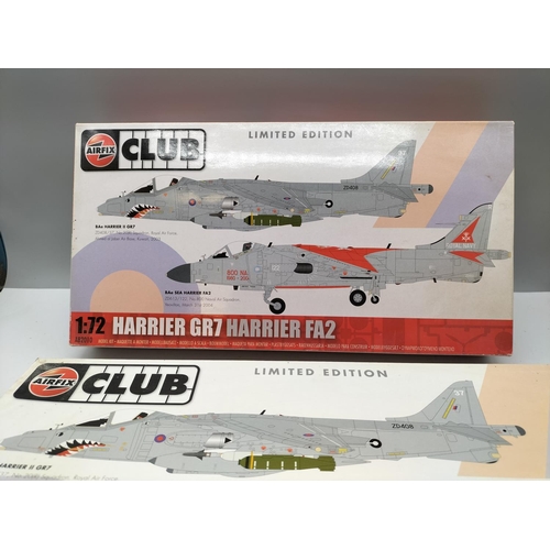 38 - 2 x Airfix Club Limited 1:72 Scale Harrier GR7 Harrier FA2 Model Kits.