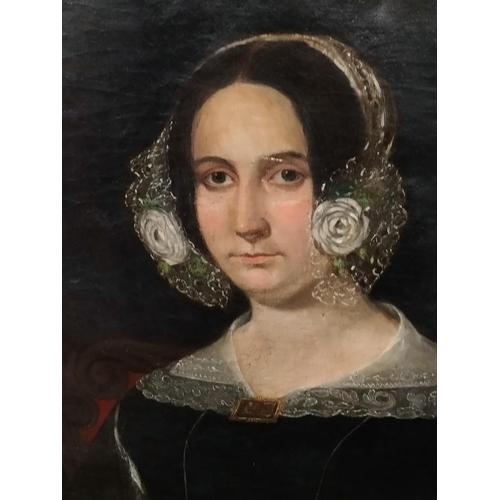 46 - Large 19th Century Oil on Canvas Portrait of a Lady. 90cm x 75cm.