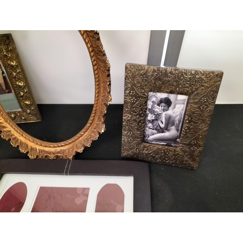 533 - Vintage Mirror with Brass Embossed Frame, Vintage Picture Frame, Gilt Oval Picture Frame and Modern ... 