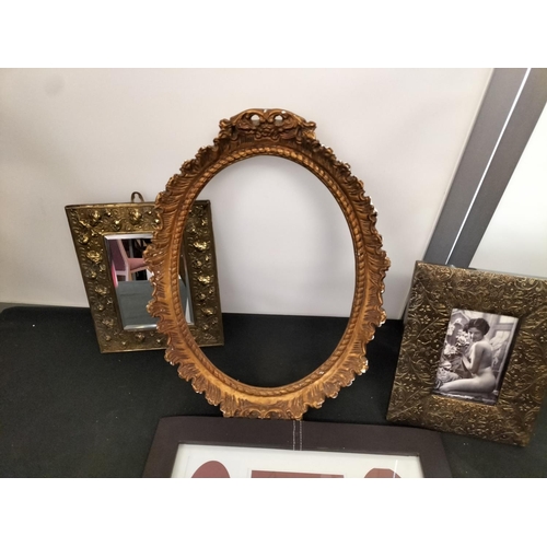 533 - Vintage Mirror with Brass Embossed Frame, Vintage Picture Frame, Gilt Oval Picture Frame and Modern ... 