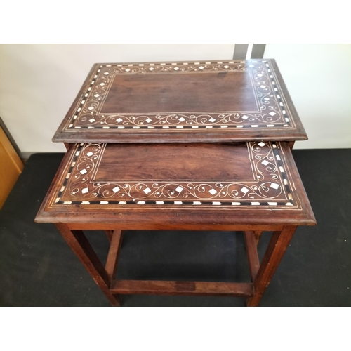 68 - Nest of 2 Wooden Tables with Inlay Tops. Largest being 46cm High, 46cm x 31cm. This Lot is Collectio... 