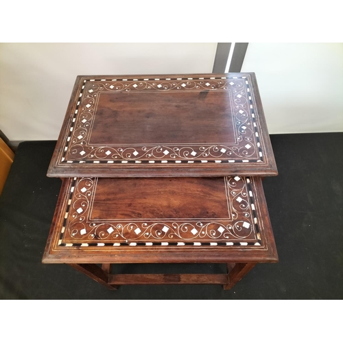 68 - Nest of 2 Wooden Tables with Inlay Tops. Largest being 46cm High, 46cm x 31cm. This Lot is Collectio... 