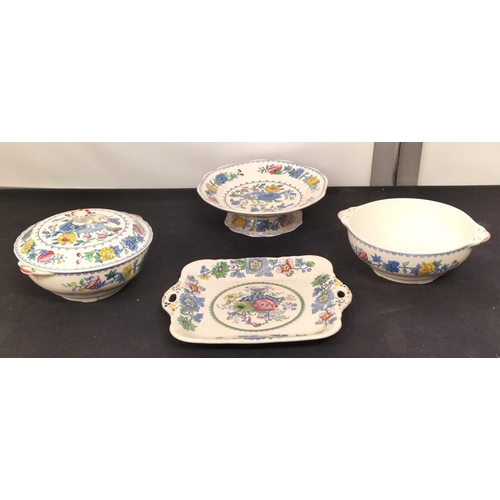 727 - Mason's Tureens (2) (One with Lid), and Footed Bowl in the 'Regency' Pattern plus Cake Plate in the ... 