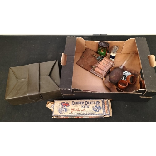 729 - Box of Vintage Collectables including Tins, Sailor Sam's Ship in a Bottle, Faberge Carry Box, etc.