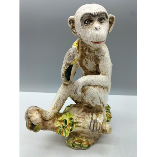 80A - Mid Century Italian 26cm Maiolica Figure of a Capuchin Monkey. Firing Crack to Left Elbow.