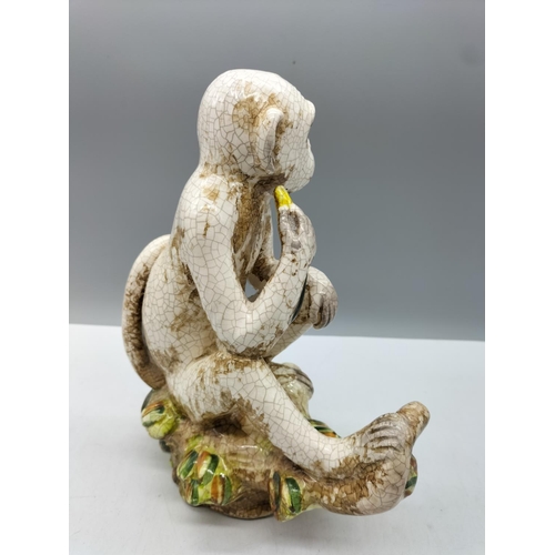 80A - Mid Century Italian 26cm Maiolica Figure of a Capuchin Monkey. Firing Crack to Left Elbow.