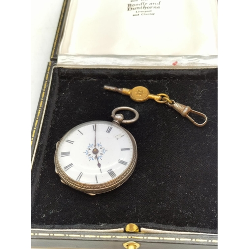 20A - Fine Silver Cased Ladies Pocket Watch and Key.