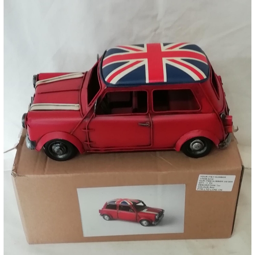 299 - Tin Plate Retro Mini with Union Jack Roof. Boxed