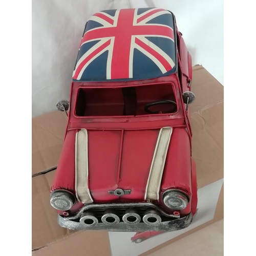 299 - Tin Plate Retro Mini with Union Jack Roof. Boxed