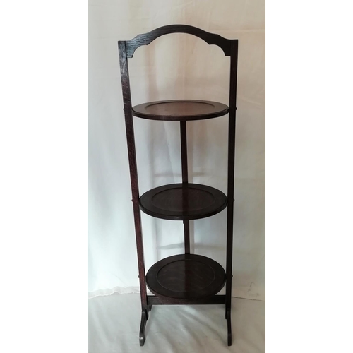 325 - 3 Tier Foldable Oak Cake Stand. 82cm High, 24cm Diameter.