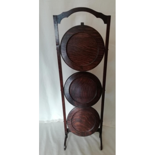 325 - 3 Tier Foldable Oak Cake Stand. 82cm High, 24cm Diameter.