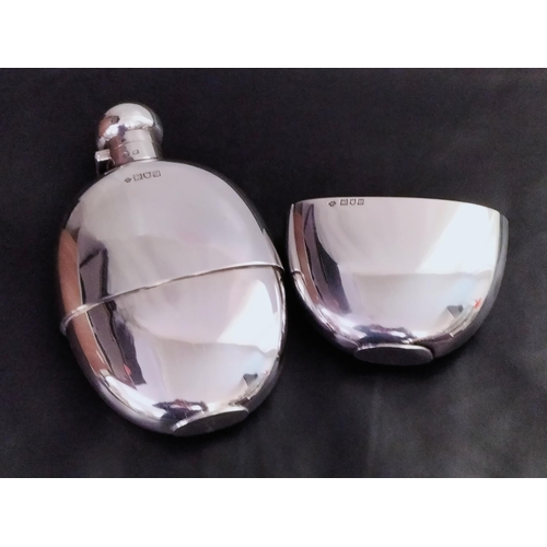 100 - Solid Silver Hallmarked Hip Flask and Cup by William Hutton & Son Ltd. Date 1910. 360 Grams. 18cm x ... 