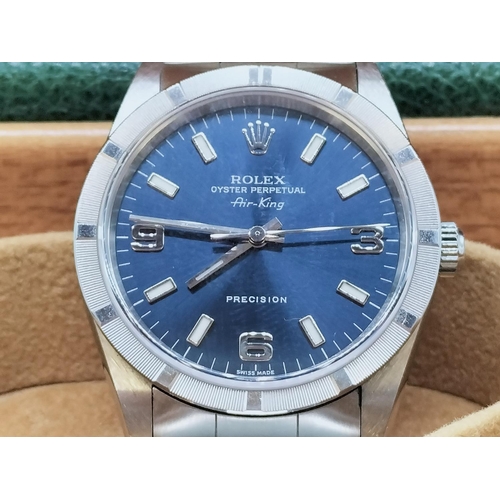 100A - Rolex Oyster Perpetual Air King Watch with Blue Face and Jubilee Bracelet. In Original Green Box wit... 