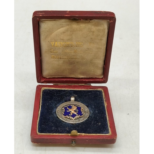 103 - Sugg League 1910-1911  Silver Enamelled with Gold Inlay Medal by T.Fattorini. Cased.