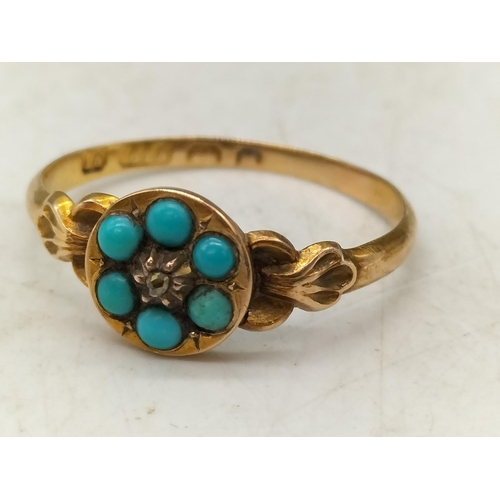 104 - Victorian 15ct Hallmarked Diamond and Turquoise Ring. Size Q. 1.6 Grams.