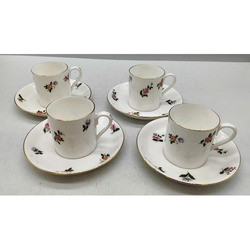 108 - Crown Staffordshire Demi Tasse Cups and Saucers (4) with Floral Pattern and Gilt Trim.