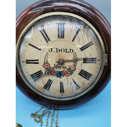 11 - J Dold Inv ss Round Face Wall Hanging Pendulum Clock. Requires Service, Not Working. 25cm Diameter, ... 