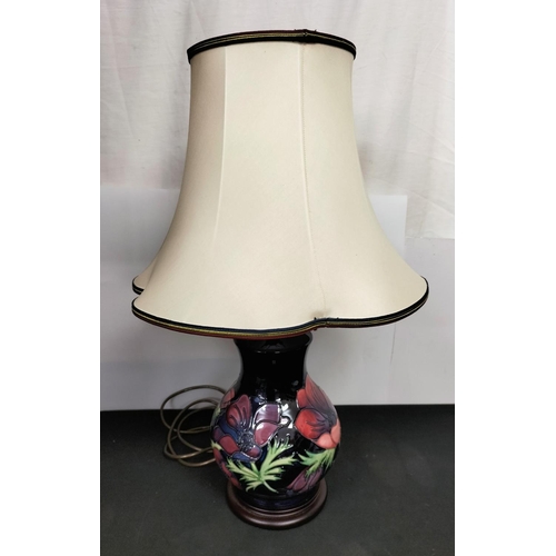 112 - Moorcroft Large 27cm Lamp Base in the 'Anemone' Pattern with Original Moorcroft Shade. Overall Heigh... 