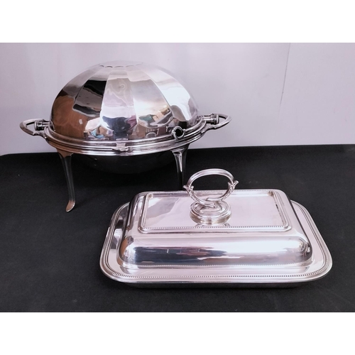 114 - Swivel Top Silver Plated Domed Serving Dish by Atkin Brothers (1853 - 1920) plus Walker & Hall Silve... 