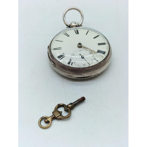 120 - Hallmarked Silver Enamel Faced Pocket Watch and Key. Requires Service.