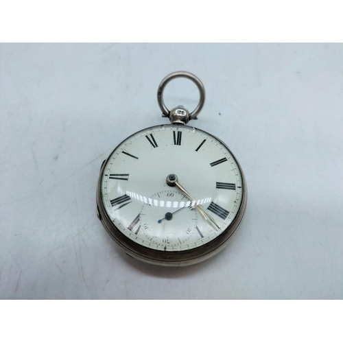 120 - Hallmarked Silver Enamel Faced Pocket Watch and Key. Requires Service.