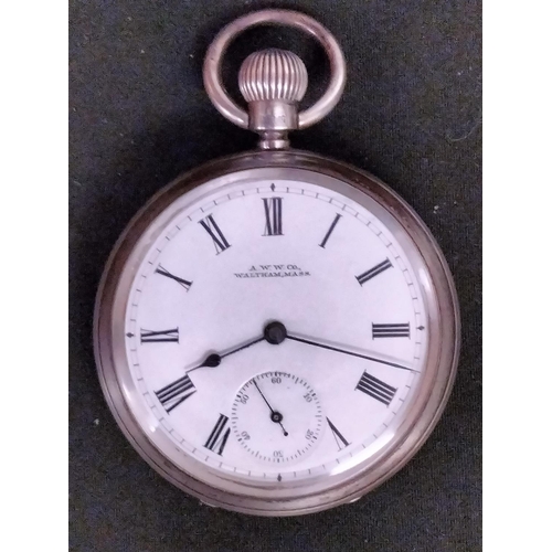 141 - A.W.W. Co Waltham Pocket Watch in Silver Case. Watch requires Attention.