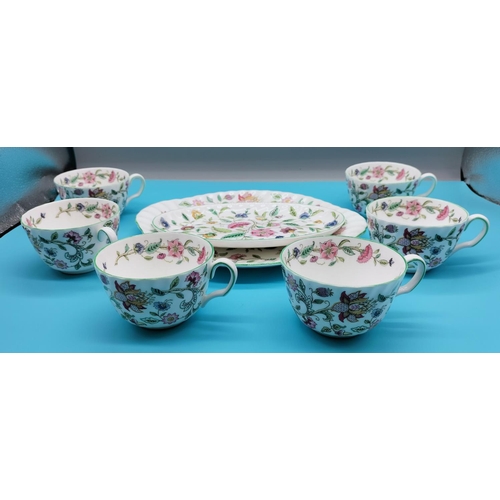 147 - Minton 'Haddon Hall' Cups (6) plus Plates (2). Chip to 1 Cup.