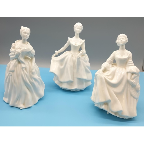 153 - Unmarked Royal Doulton Unpainted but Glazed Lady Figures (3). Approx 19cm Tall.