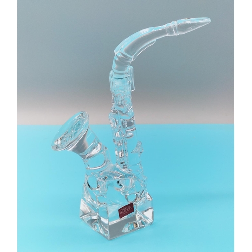 170 - Cristal D'Arques Clear Glass Saxophone Paperweight. 19cm High.