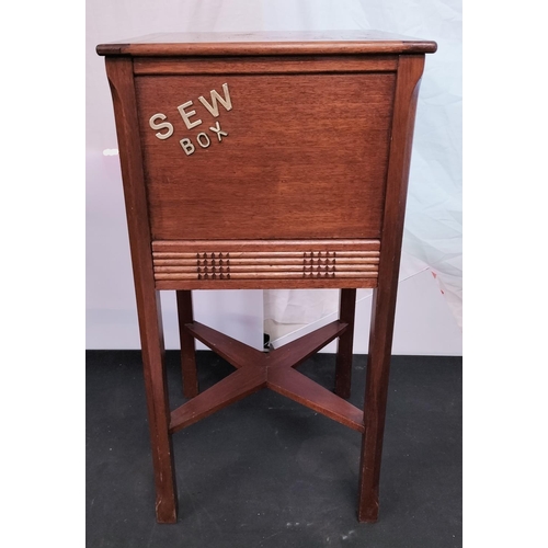 183 - Wooden Sewing Box/Table with Contents. 69cm High, 36cm x 36cm. This Lot is Collection Only.