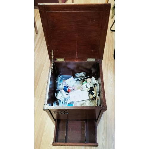183 - Wooden Sewing Box/Table with Contents. 69cm High, 36cm x 36cm. This Lot is Collection Only.