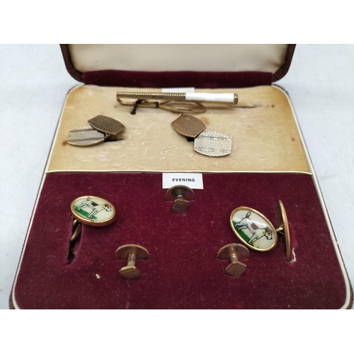 232 - Cased Stratton Imitation (England) 'Morning and Evening' Cufflinks and Studs. Evening Cufflinks Gilt... 