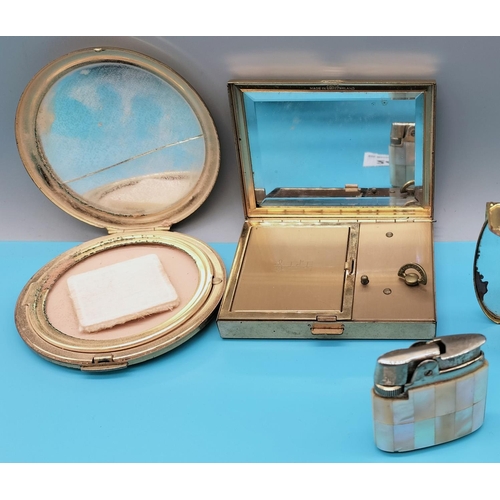 242 - Stratton and Max Factor Mother of Pearl and Brass Make Up and Lipstick Holders. Mirror in Compact Cr... 