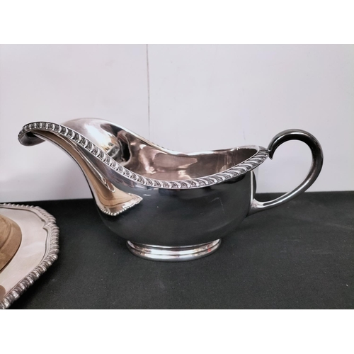 253 - Silver Plated Bread Roll Tray (28cm Diameter) by Harrison Brothers & Howson plus 3 Gravy Boats (One ... 