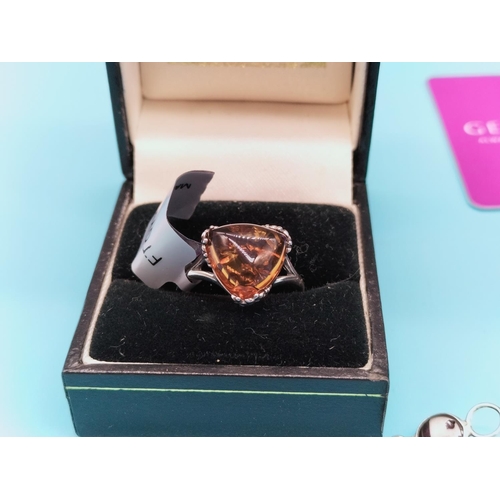 290 - 925 Silver and Amber Ring (Size P) plus 925 Silver and Amber Bracelet with Certificate.