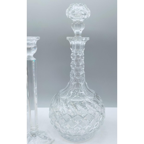 32 - Pair of 33cm Glass Decanters plus 25cm Crystal Candlestick.