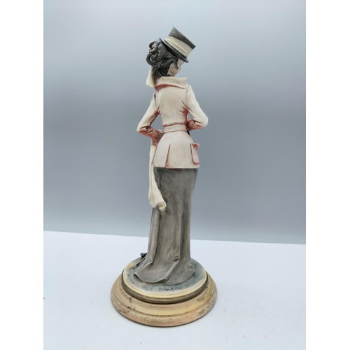 325 - Capodimonte 1981, B Merci 33cm Lady Figure with Riding Crop. Nip to Hat, Faded Colour.