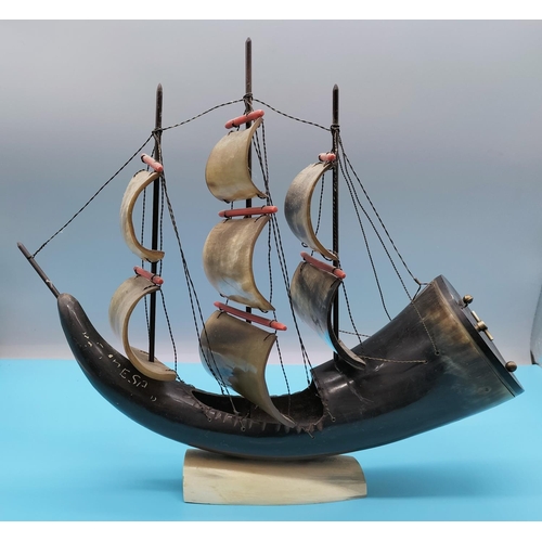 345A - Horn Model of a Ship. 35cm x 33cm.