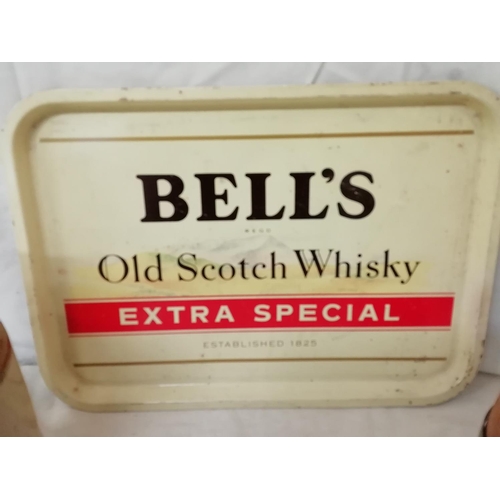 355 - Vintage Bells Whisky Metal Tray (42cm x 32cm) S.F.Jones Manchester 1954 Earthenware Flagon plus Wood... 