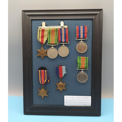 Framed World War II Medals. 35cm x 26cm.