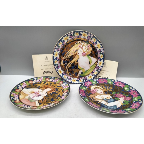 386 - 3 x Royal Worcester Art Nouveau Inspired, Four Seasons Plates by Umberto Banchelli with Certificates... 