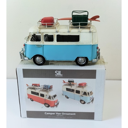 399 - Tin Plate Blue Camper Van. Boxed. 27cm x 18cm.